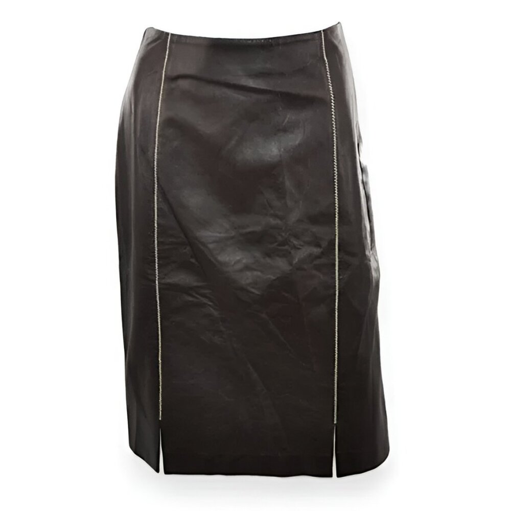 Roberto Quaglia Luxury Designer Brown Leather Straight Pencil Dress Skirt 40 8